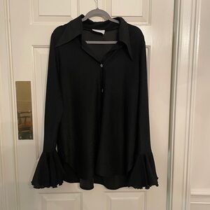 Sleeper Black Shimmery Boxy Long Sleeve Blouse